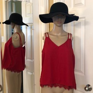 Red Cami with Lace Trim
